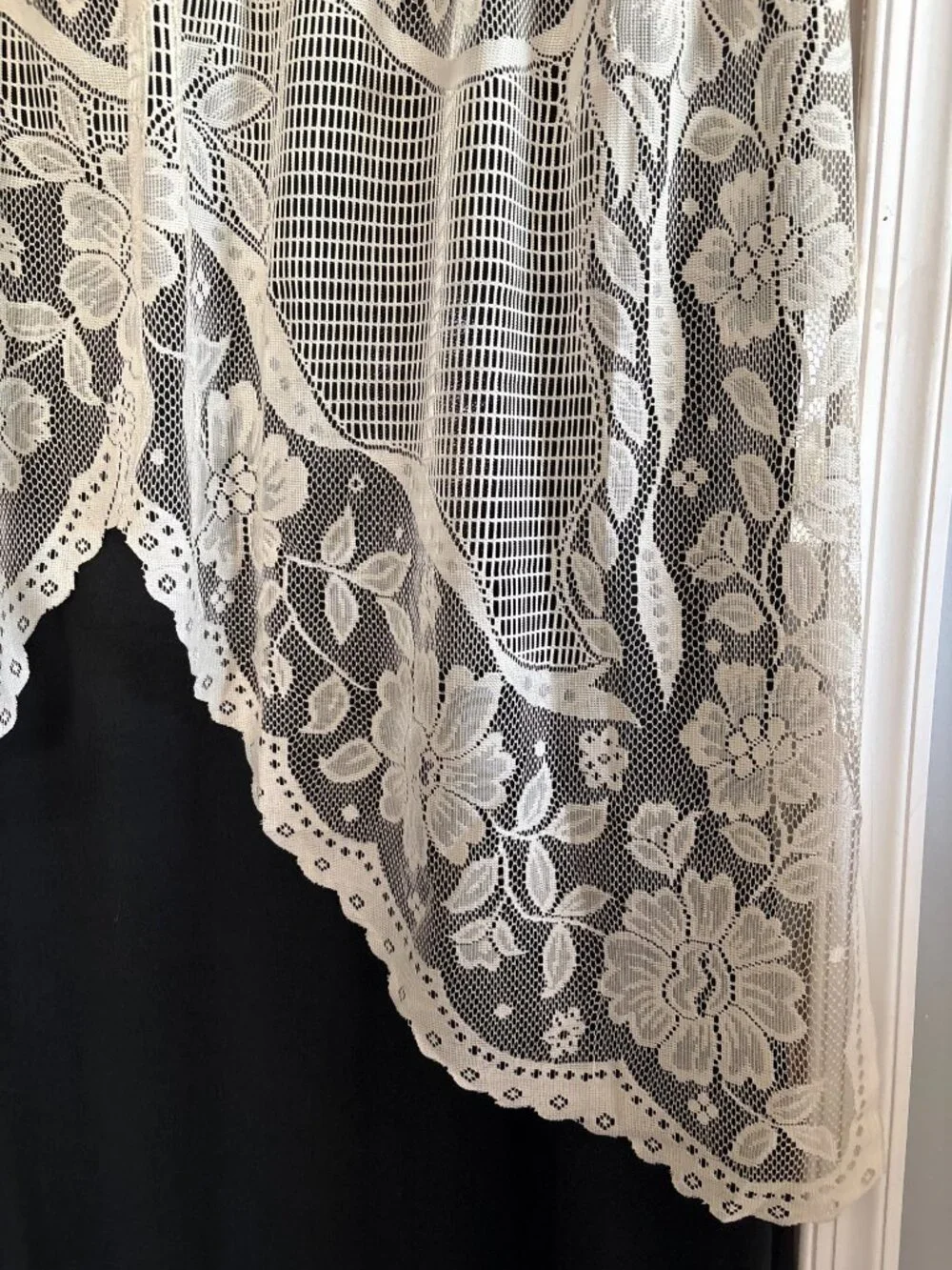 Floral Lace Rod Pocket Window Valance Cream 72x36 Vintage Look